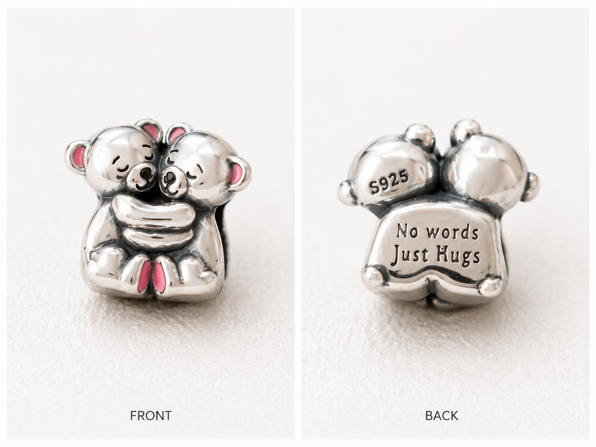 TWO BEARS HUG CHARM ENGRAVED