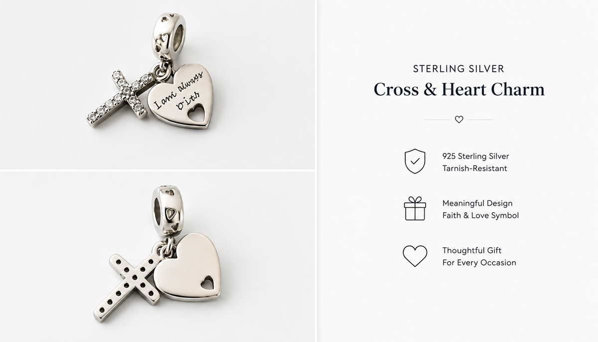 925 SILVER CROSS & HEART CHARM