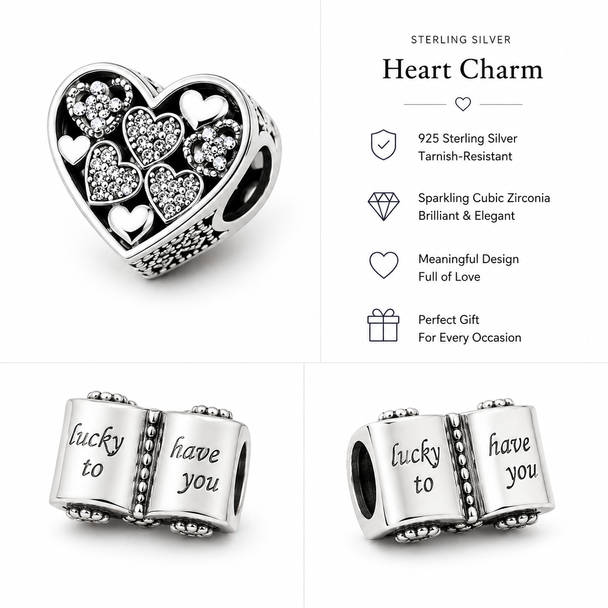 'LUCKY TO HAVE YOU' HEART CHARM